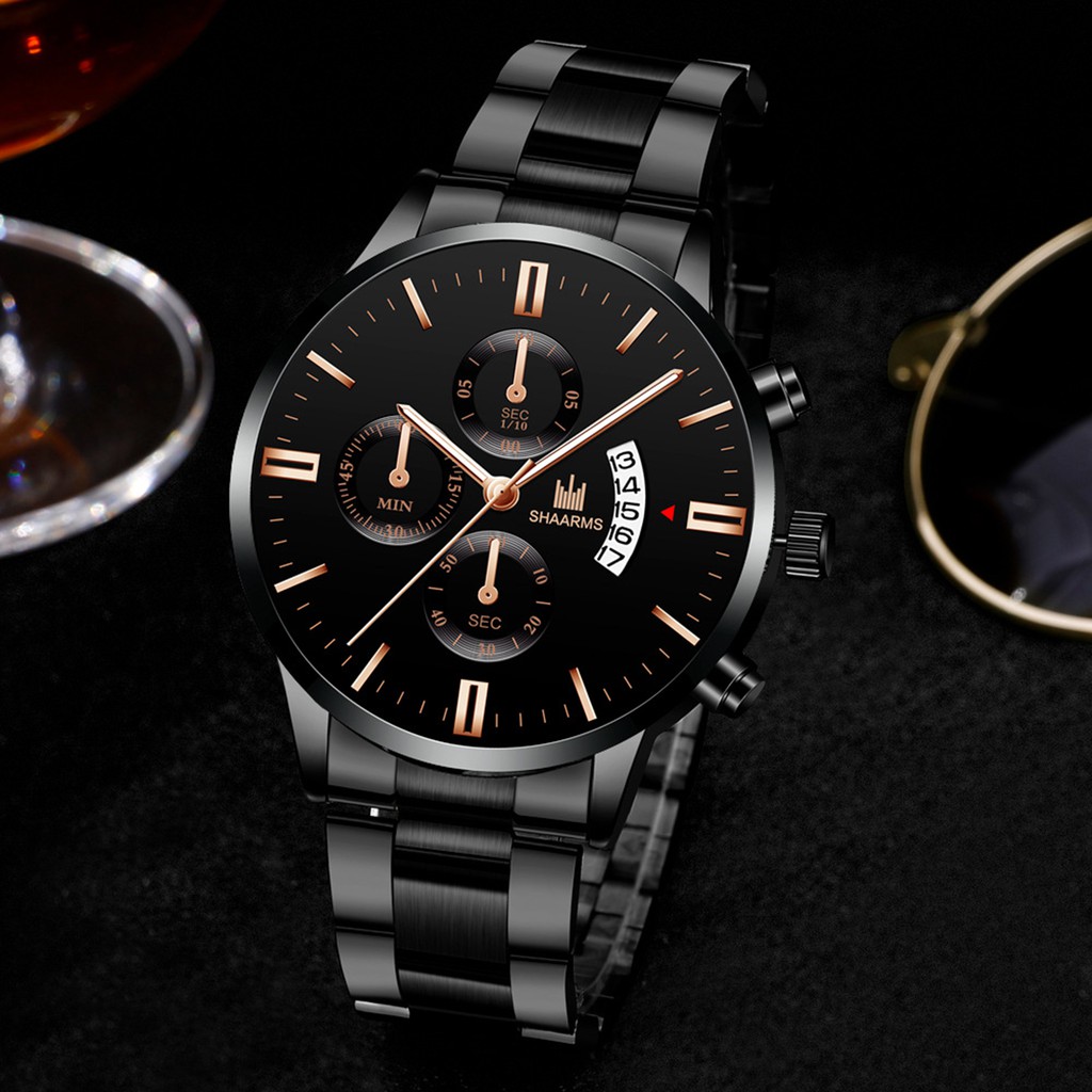 SHAARMS Đồng Hồ Kim Có Hiển Thị Ngày Thiết Kế Đơn Giản Cho Nam