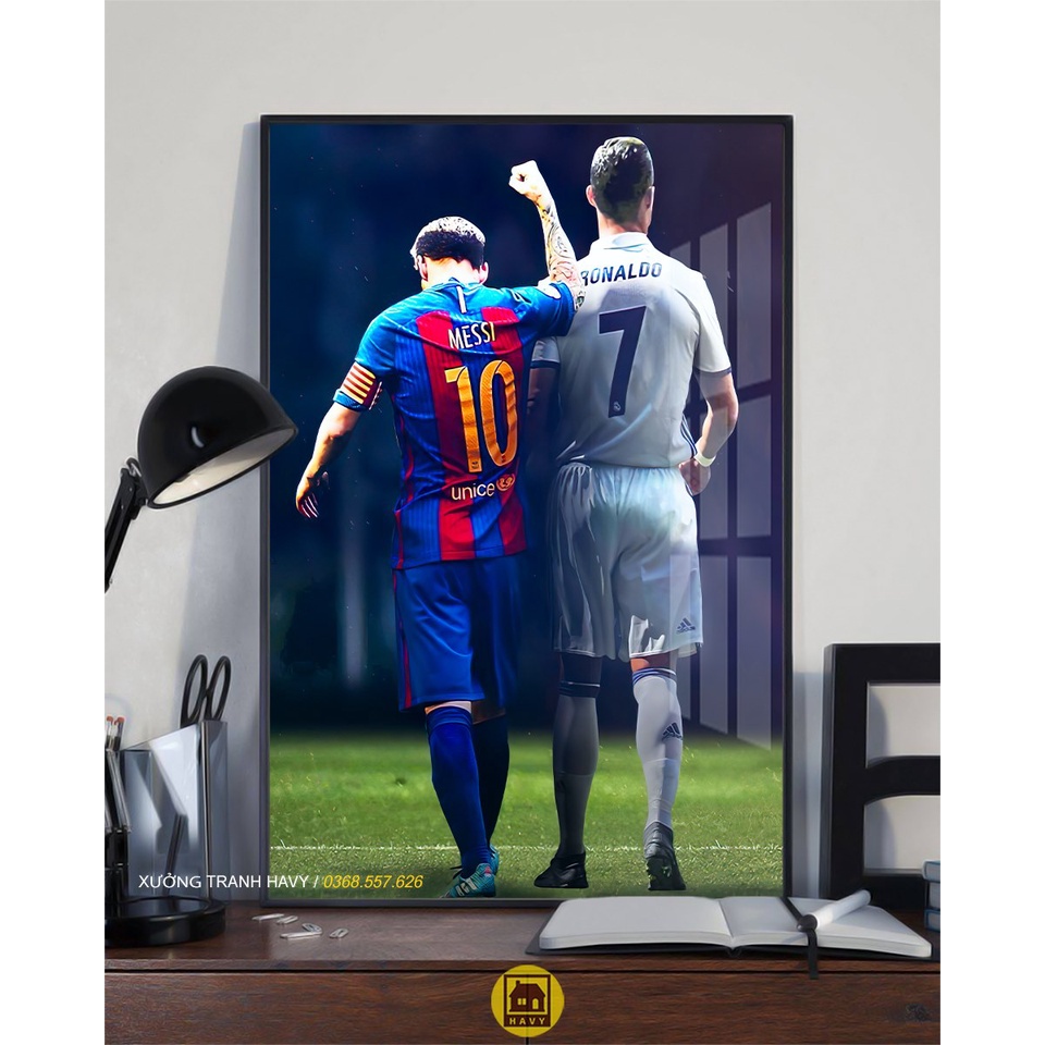 Tranh bóng đá treo tường Ronaldo Messi CR7 M10 mica gương cao cấp, tranh m10, tranh messi, tranh cr7, tranh ronaldo