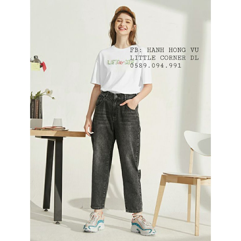 Quần baggy jean xám lưng chun ống may lai basic trơn và rách sườn form quảng châu ulzzang kèm ảnh thật hàng sẵn