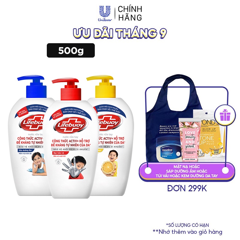 Nước rửa tay Lifebuoy 500g giúp sạch khuẩn và bảo vệ vượt trội khỏi 99.9% vi khuẩn tốt nhất