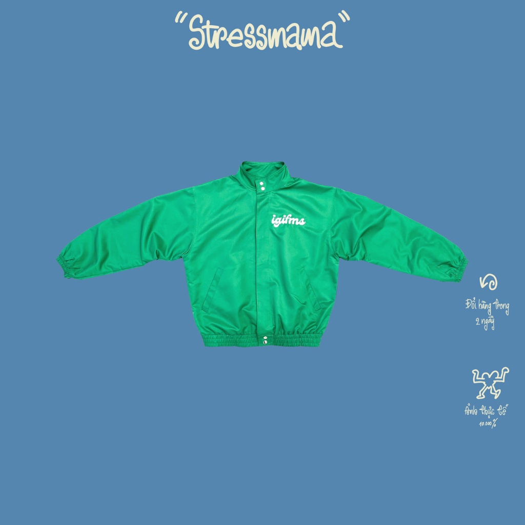 Stressmama Áo khoác IGIFMS JACKET xanh lá chất liệu 100% Polyester, nút bấm không gỉ họa tiết thêu tỉ mỉ Local Brand