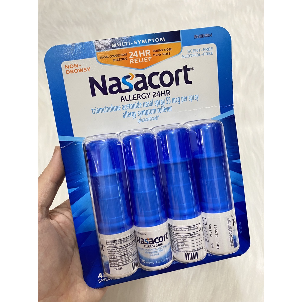 Xịt mũi giảm viêm xoang, dị ứng Nasacort Allergy 24hr Non-Drip Nasal Spray 16,9ml x4 chai