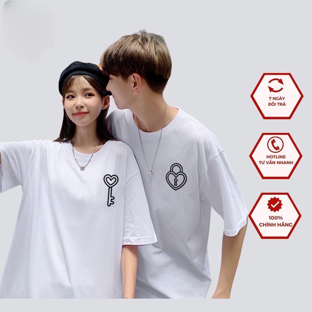 Áo cặp nam nữ, áo phông đôi in hình chìa khoá không bong tróc chất thấm hút