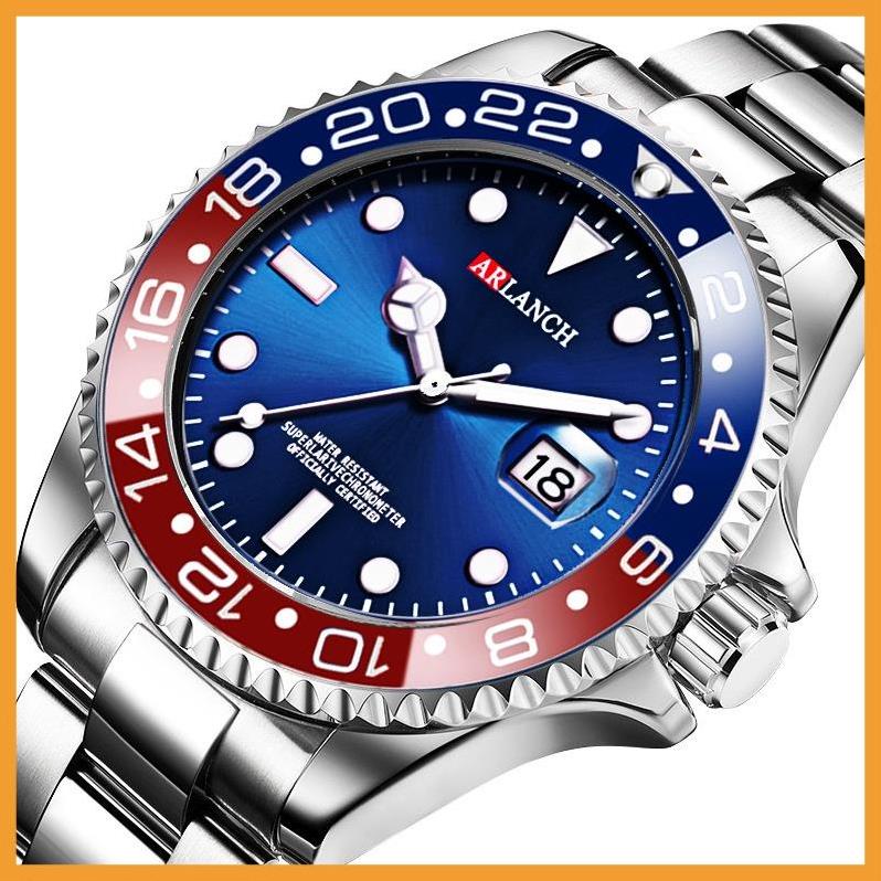 Đồng Hồ Nam Dây Thép Chính Hãng Arlanch Vòng Bezel Xoay 360 độ Chống Nước Hiển Thị Lịch