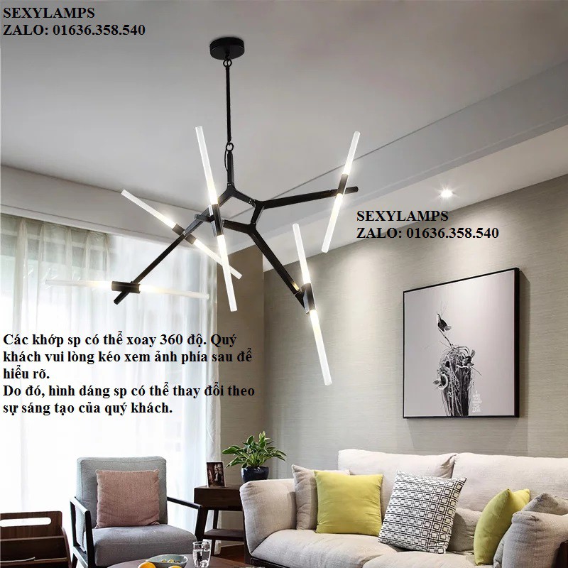 ĐÈN THẢ PHÒNG KHÁCH - ĐÈN THẢ BÀN ĂN AGNES CHANDELIER_5 THANH_10 BÓNG LED_CÀNH NÂU