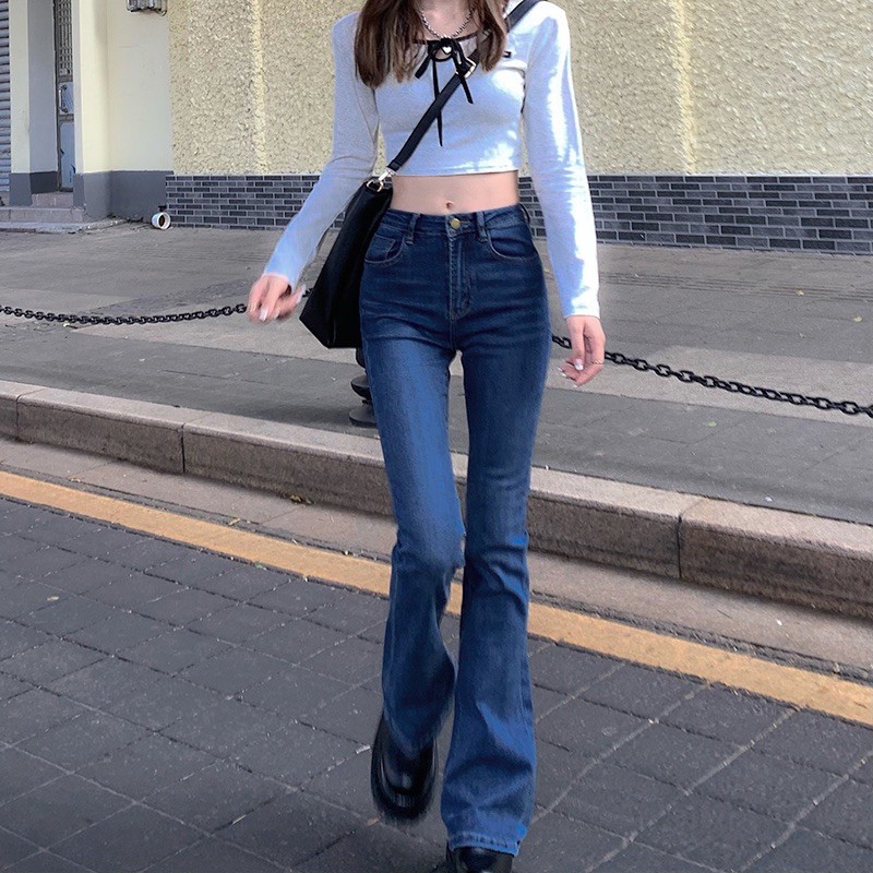 Quần jean ống loe dài lưng cao WANAWEAR quần bò nữ hot trend siêu tôn dáng hàng QC chất đẹp