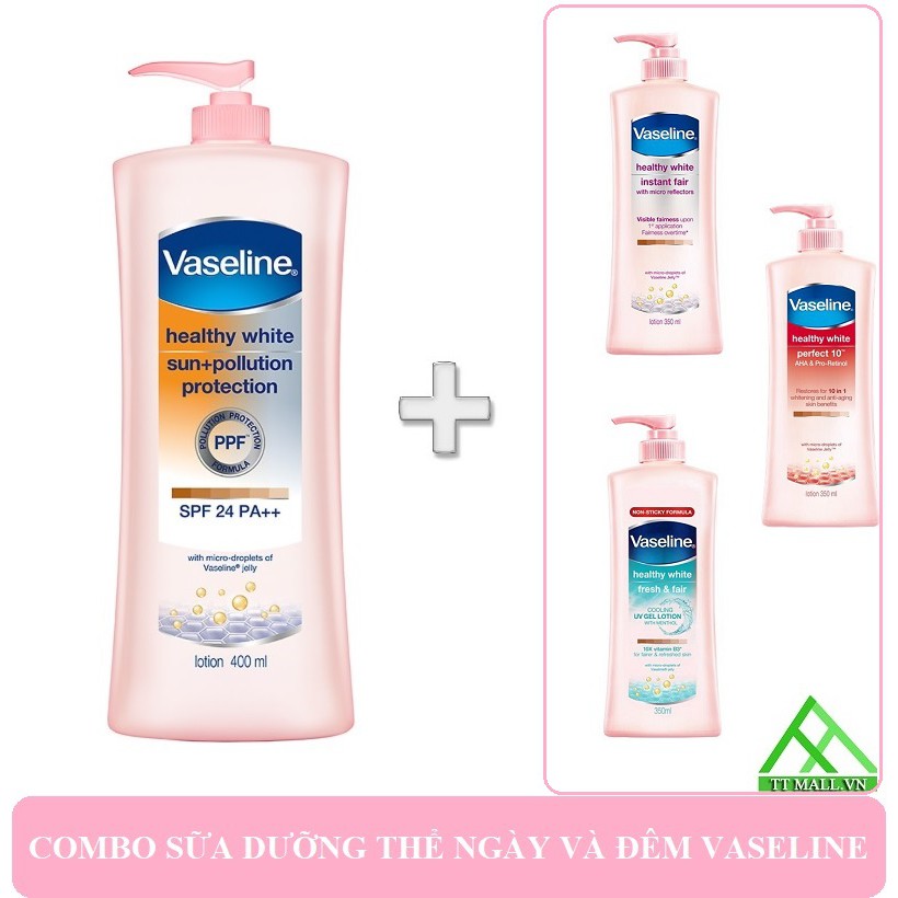 Combo Sữa Dưỡng Thể Vaseline Ban Ngày và Ban Đêm