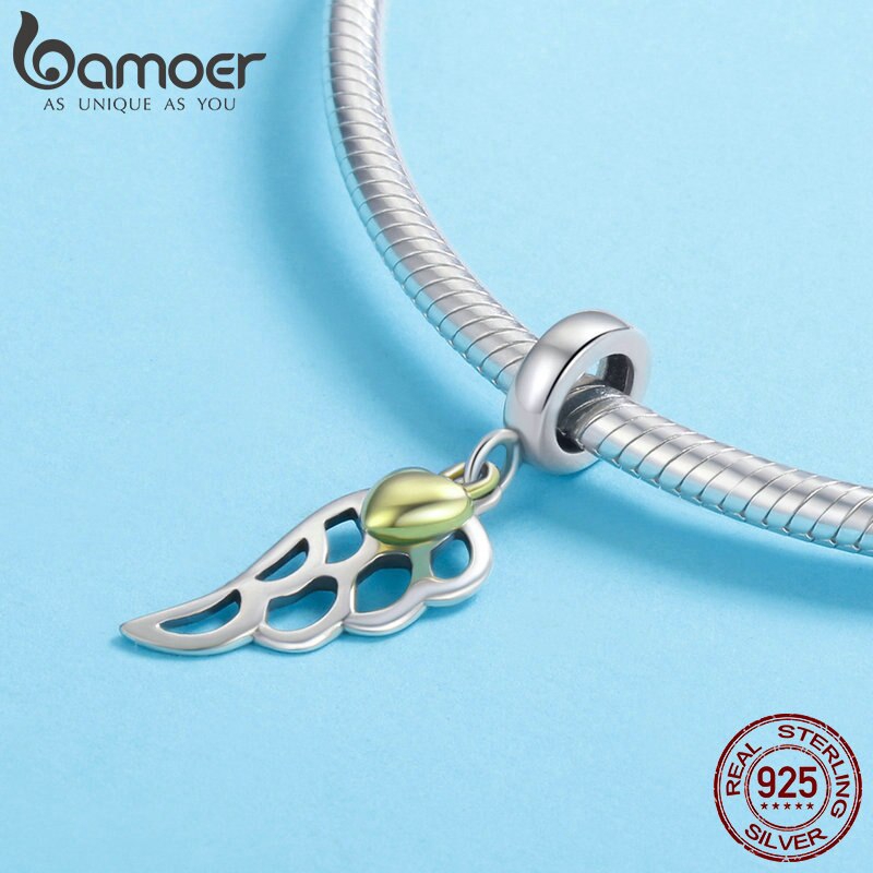 Hạt Charm Bamoer SCC838 Hình Cánh Lông Vũ Màu Vàng Đồng Dùng Để Làm Vòng Tay Và Dây Chuyền Bằng Bạc 925 Thật