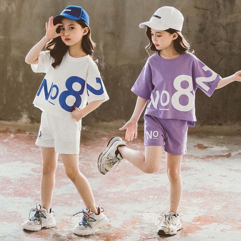 Bộ Đồ Áo Quần Cotton Cộc Tay In Hình No 8 Phom Thể Thao Dành Cho Bé Gái B03-2021 - Babimama