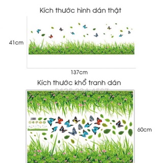 Decal tranh dán chân tường nhưngz chú bướm và đồng cỏ