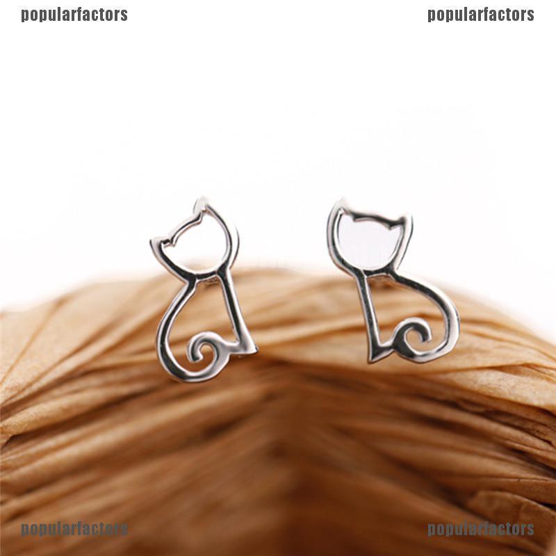 Bông Tai Bạc Hình Mèo Dễ Thương Cho Nữ