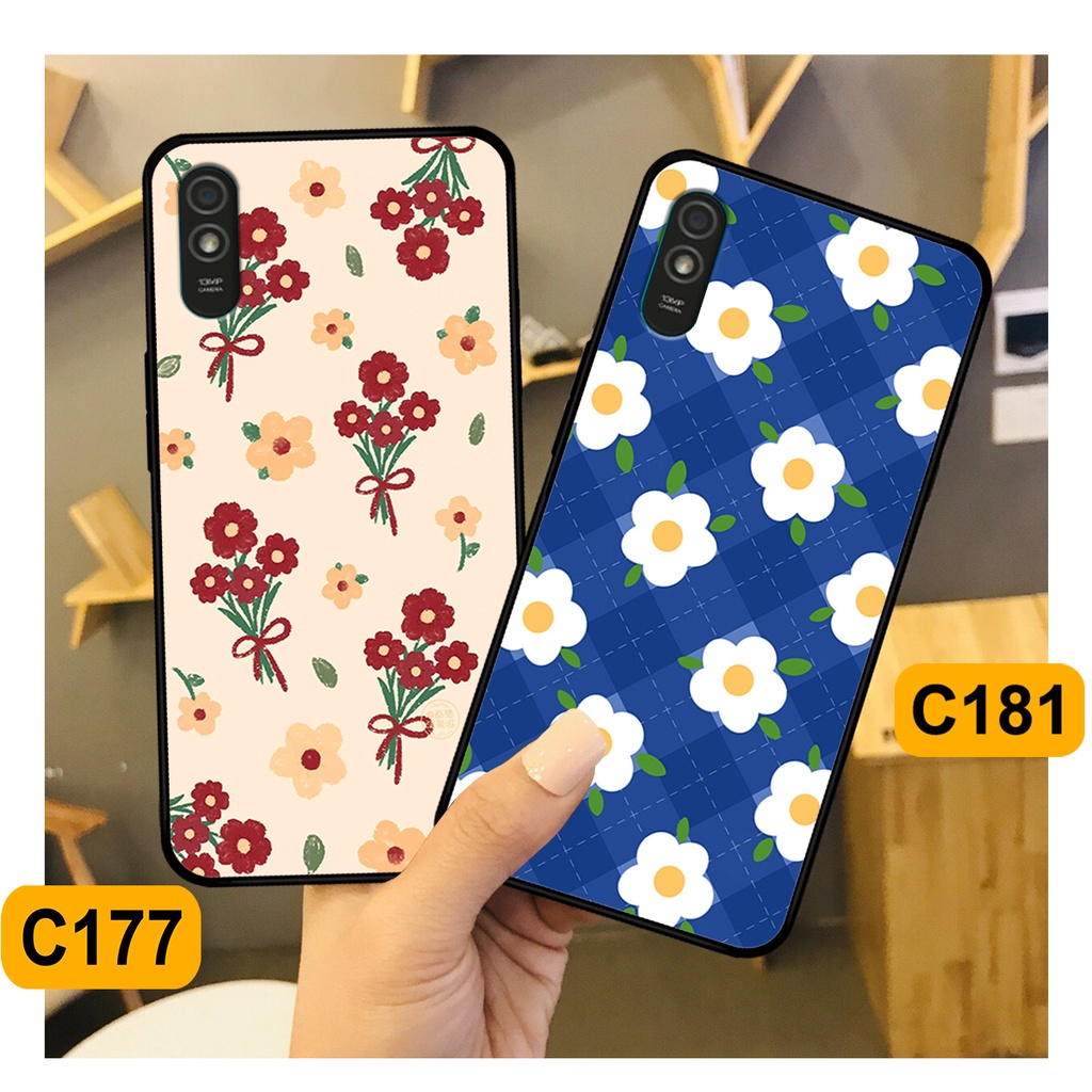 Ốp Xiaomi Redmi 9A in hình hoa cỏ nhẹ nhàng,họa tiết caro xinh xắn.ốp lưng chống sốc
