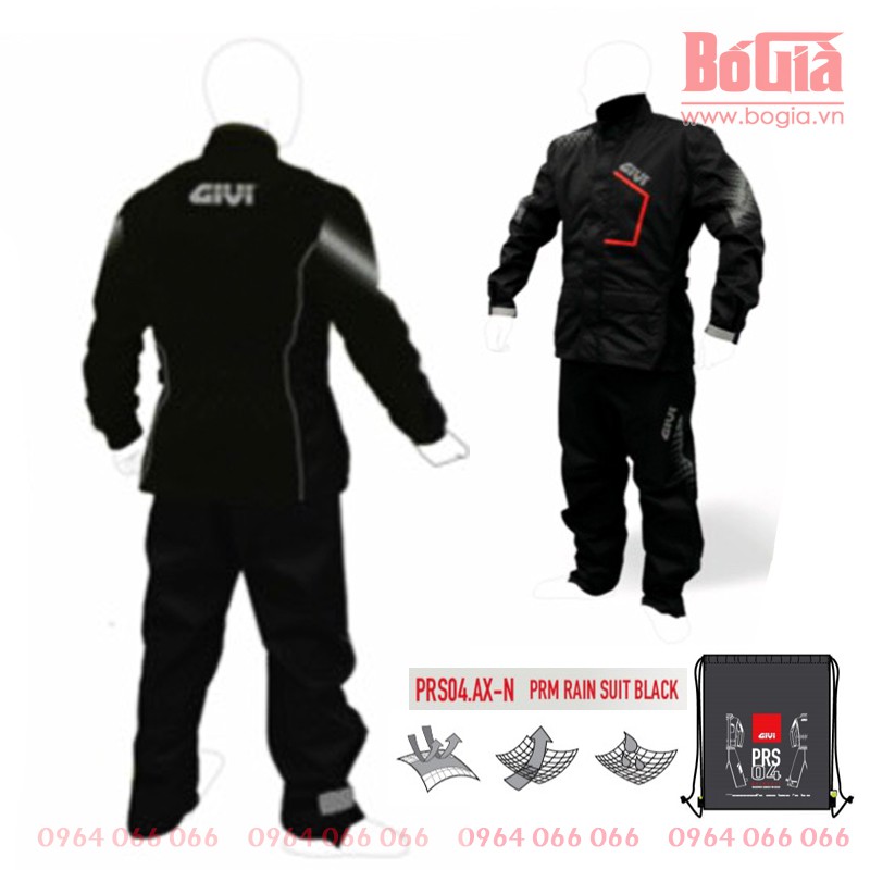 Áo mưa Givi PRS04 cao cấp chống bám nước - Áo mưa bộ Givi cho Biker đi phượt
