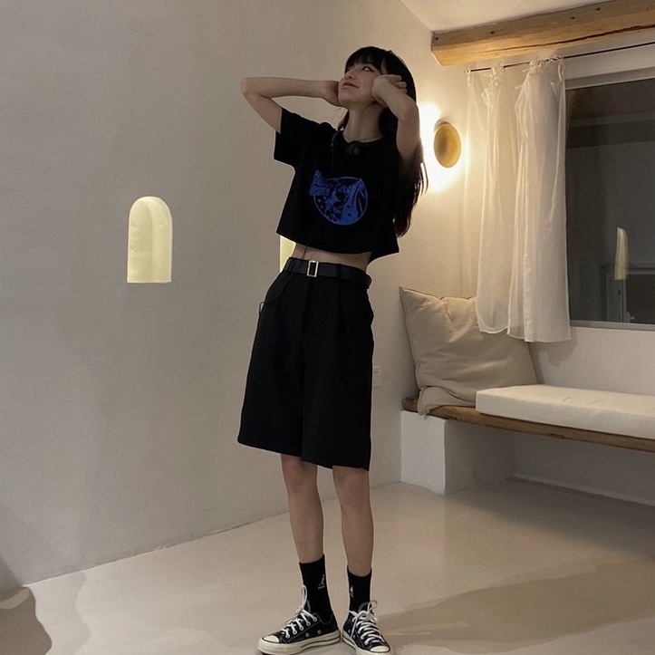 Áo Thun Ngắn Tay Dáng Rộng In Họa Tiết Cá Tính Trẻ Trung