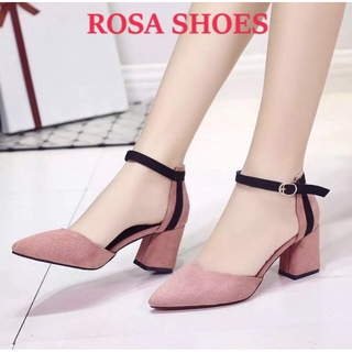 Giày cao gót vuông 7p bít mũi sọc đen thời trang mys rosa shoes