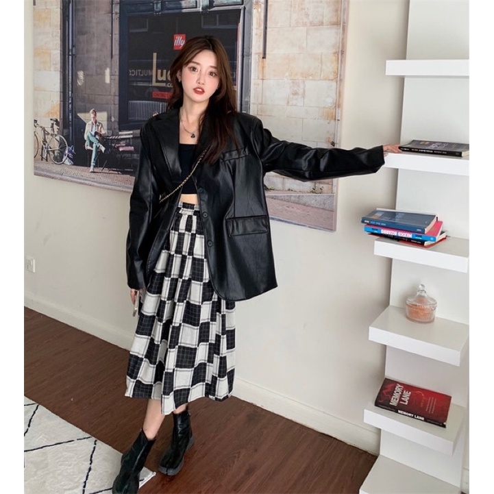 TKLIHN Áo khoác VEST DA ulzzang áo khoác BLAZER da ulzzang phong cách FASHIONITA 2021