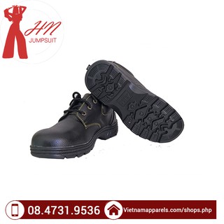 Giày bảo hộ lao động XP đế đen, mũi bọc thép định hình, đế lót thép chống đinh xuyên, chống dầu, da thật.