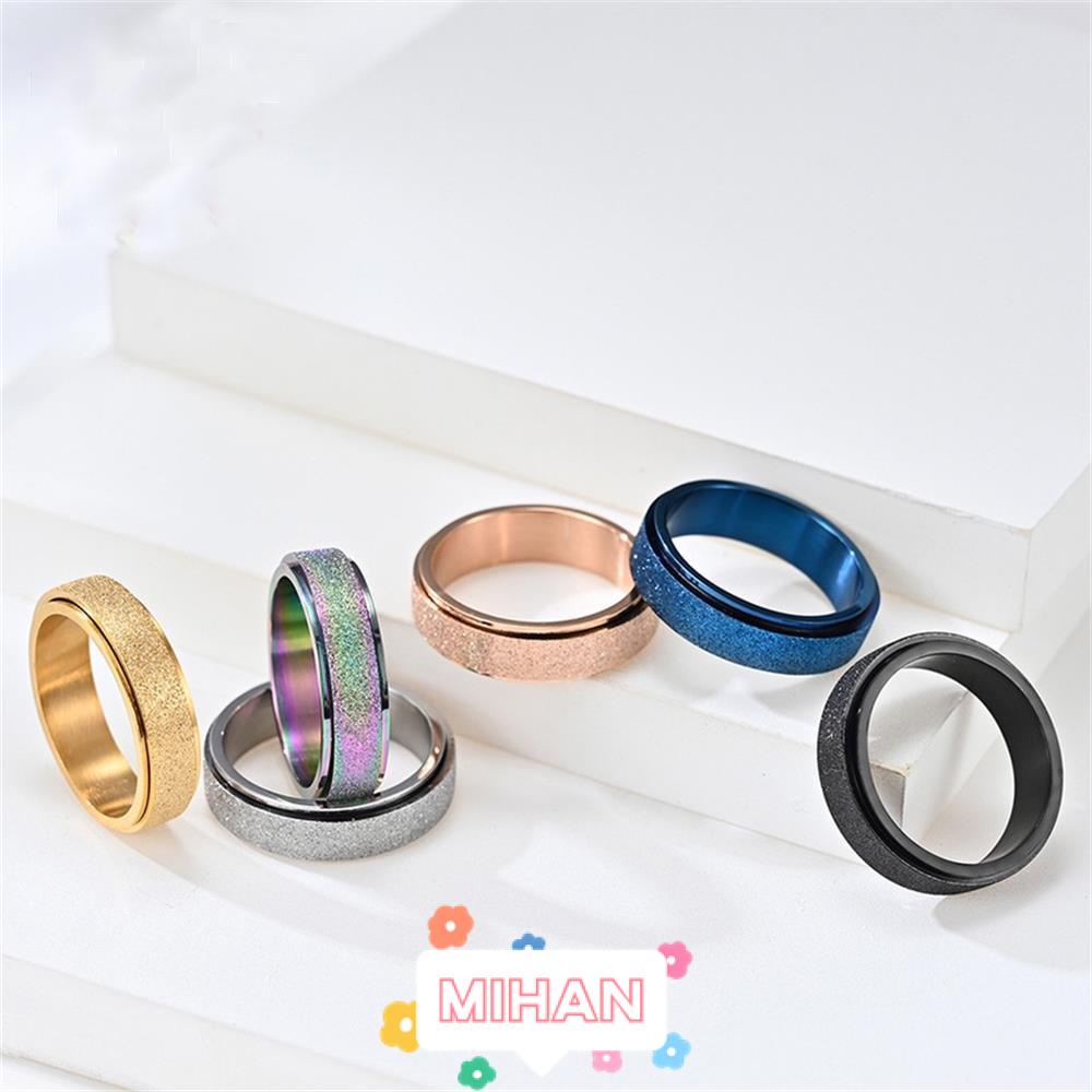 MIHAN1 Jewelry Band Ring|Color Stainless Steel Ring Turns Matte Color Ring for Anxiety Treatment Gift for Women Men Party Accessories Couple Frosted Ring Rose|Color/Multicolor