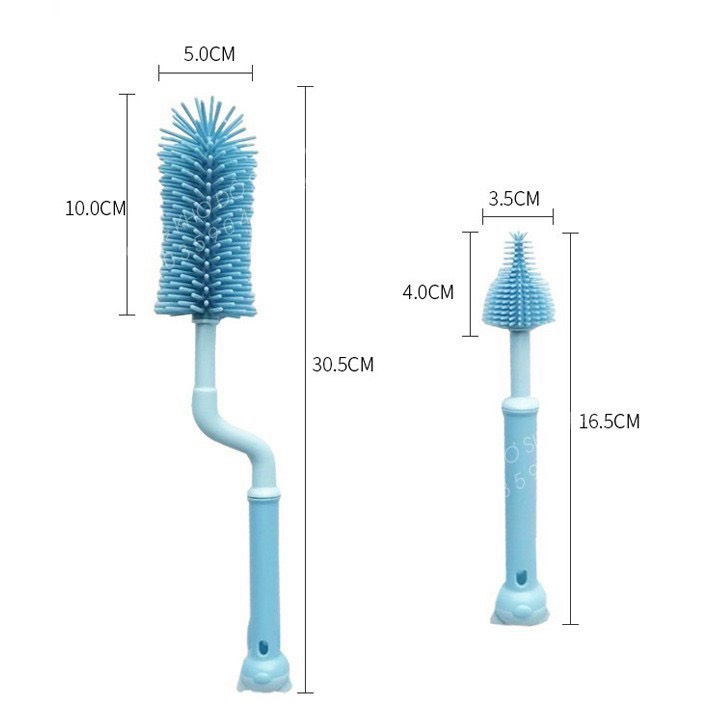 Bộ 2 cọ silicon xoay 360 độ rửa bình sữa, núm ty chắc chắn