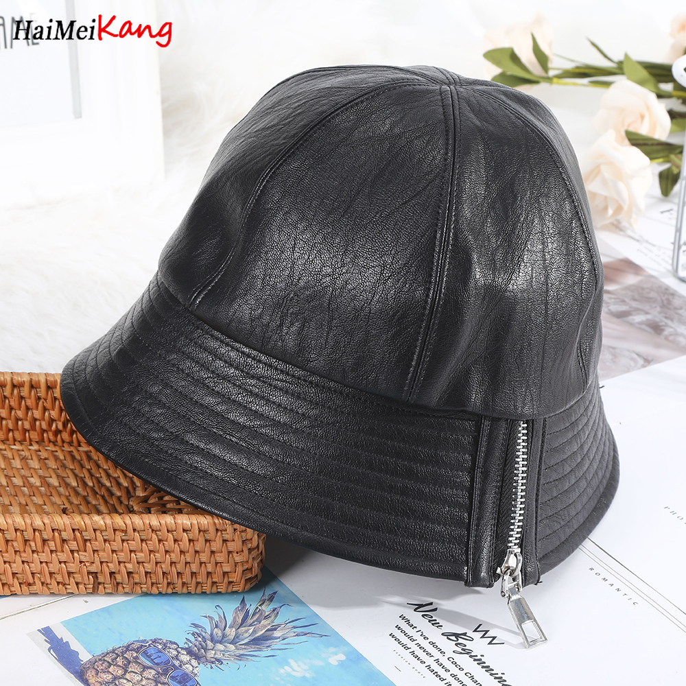 Nón Bucket Chất Liệu Da Phối Khoá Kéo Cho Nam Và Nữ