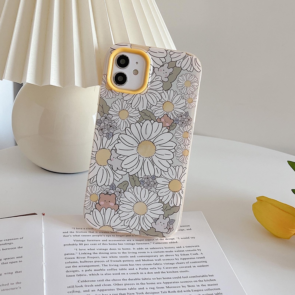 Ốp Điện Thoại Tpu Silicon Dày Mềm Chống Sốc Hình Hoa Cúc 3 Trong 1 Cho iPhone 13 12 11 Pro Max XR 8 7 Plus