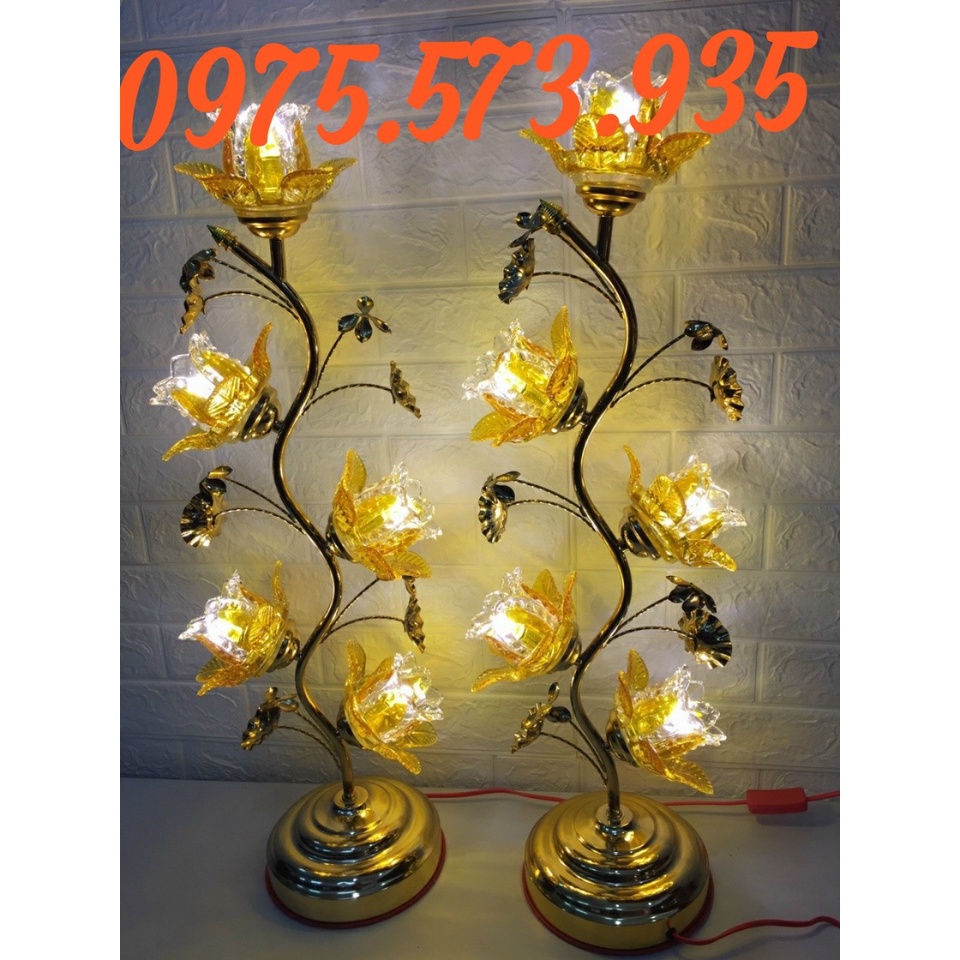 2 Cây Đèn Thờ Hoa Sen 5 Bông Thủy Tinh Pha Lê Cao Cấp 75 Cm-đèn ban thờ đẹp giá rẻ