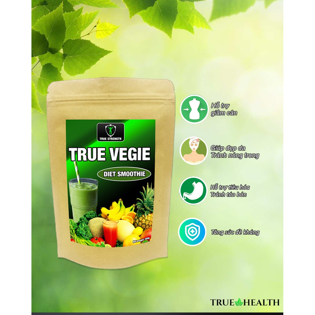 Combo Đẹp Da, Detox, Giảm Mụn 2 hũ TRUE COLLAGEN và  2 gói TRUE VEGIE - Tặng kèm bình lắc