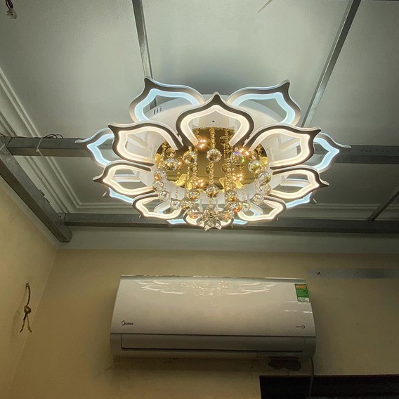 Đèn Ốp Trần Trang Trí Phòng Khách Hình Hoa Sen, Đèn Mâm Led Ốp Trần Hiện Đại,Sang Trọng