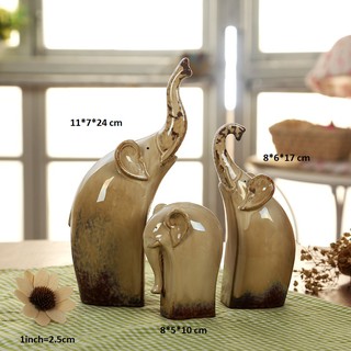 Bộ 3 tượng voi gốm trang trí sân vườn hay phòng khách