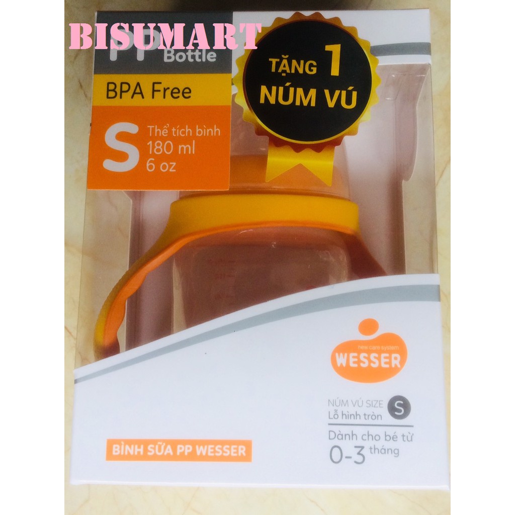 [Mã FMCG8 giảm 8% đơn 500K] Bình Sữa Wesser Cổ Rộng PP Mẫu mới 180ml - 260ml có tặng kèm núm vú