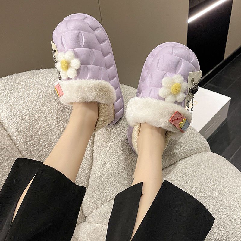 Dép Bánh Mì Đế Dày Đính Hoa Dễ Thương Thoải Mái Thời Trang Cho Nữ