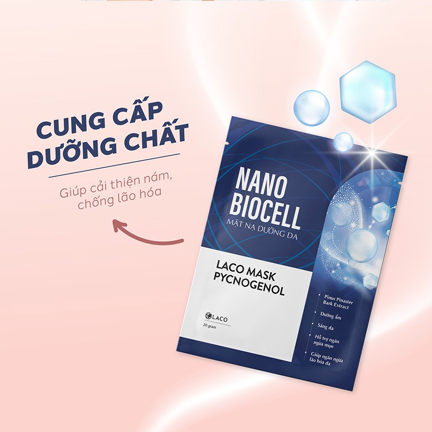 Mặt nạ dưỡng da Laco NANO BIOCELL lên men từ nước dừa tươi nguyên chất da căng bóng trắng hồng, Nạ dưỡng da sinh học 10g