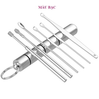 Bộ dụng cụ ngoáy tai inox 6 món - Bộ lấy ráy tai thép không rỉ 6 món