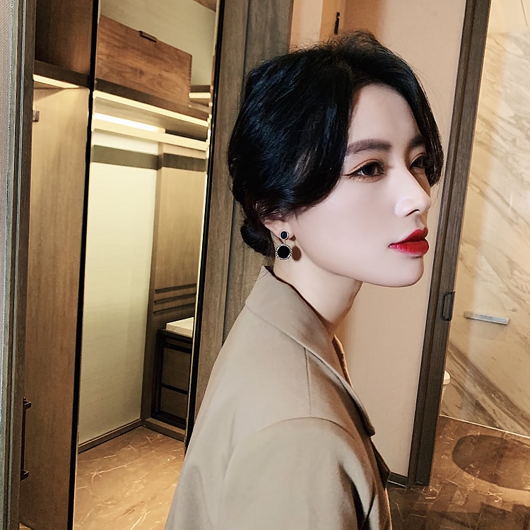 Bông Tai Bạc S925 Hình Giọt Nước Đính Đá Zircon Màu Đen / Khuyên tai