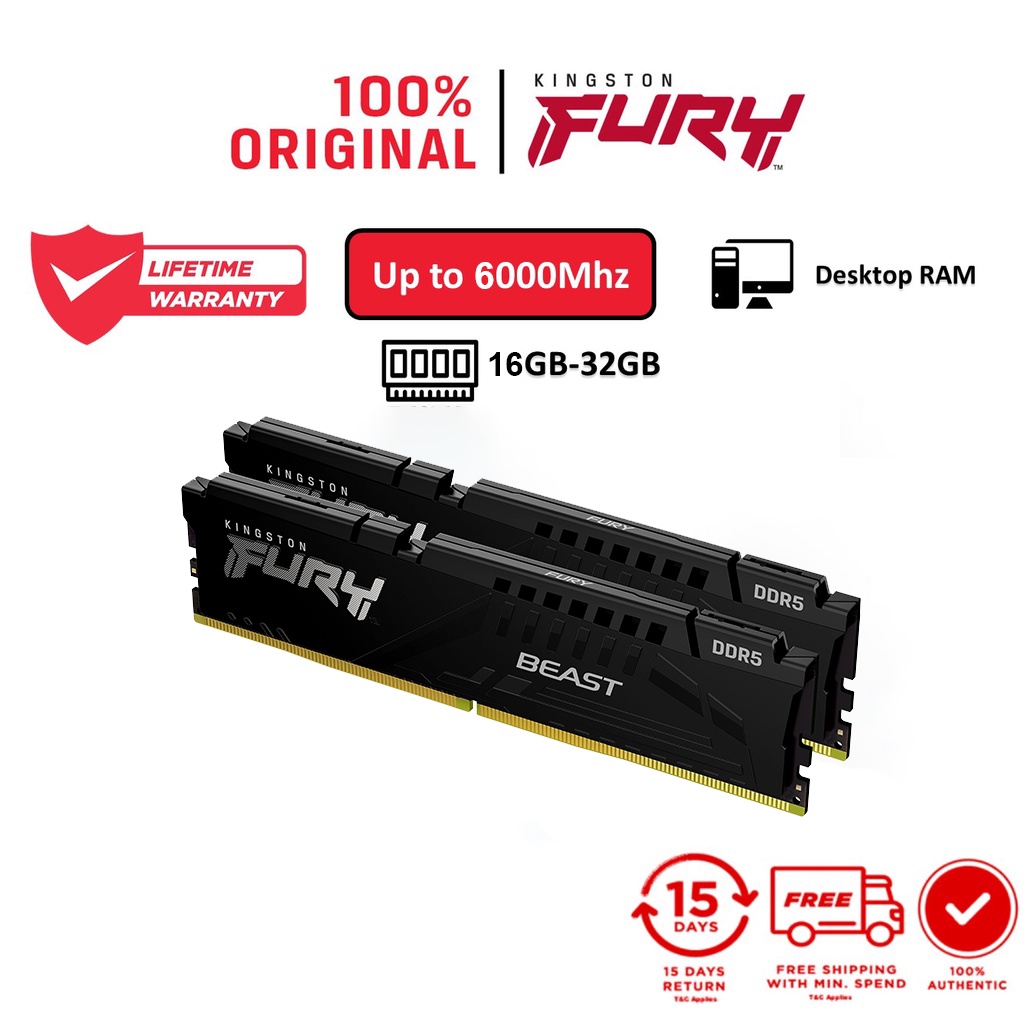 Ram Kingston FURY Beast DDR5 bus 4800-6000MHz 32G (2*16GB) KF552C40BBK2-32