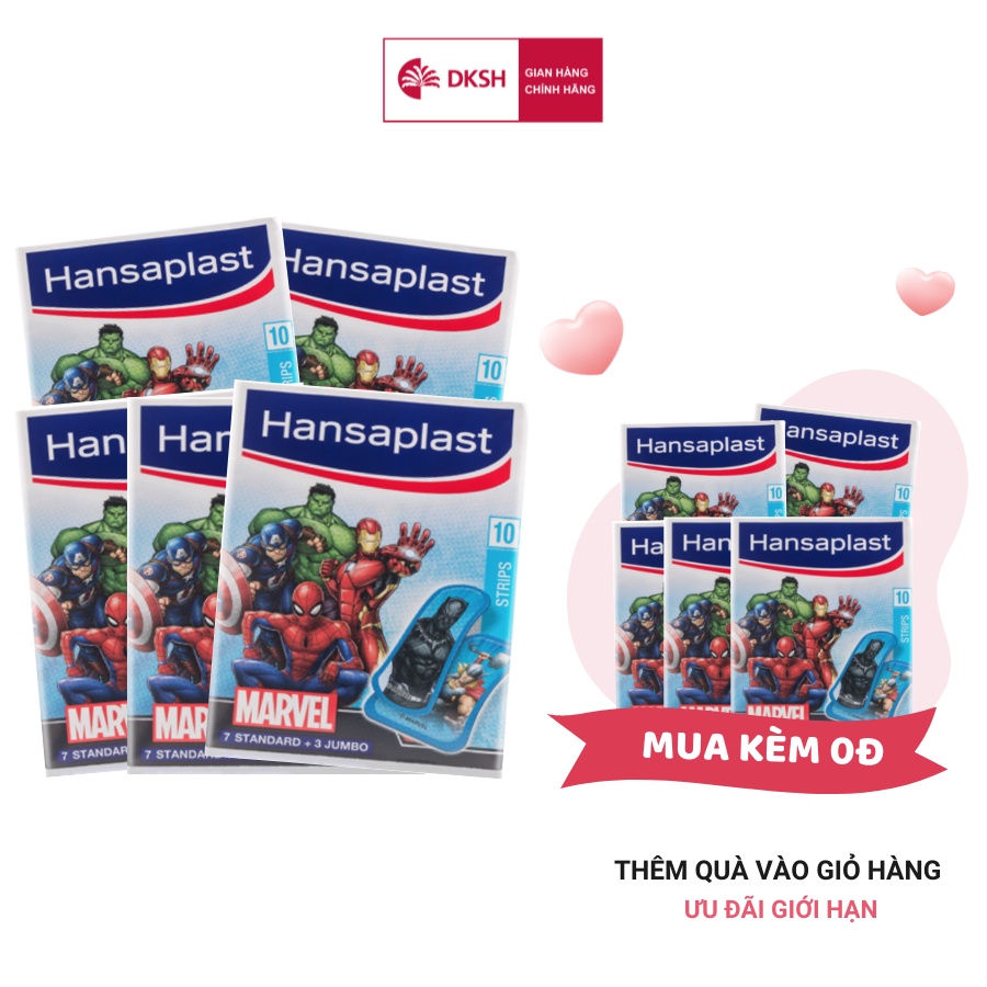 Combo 5 Băng cá nhân Hansaplast Marvel gói 10 miếng,Độc quyền duy nhất tại Việt Nam-Thương hiệu số 1 của Đức