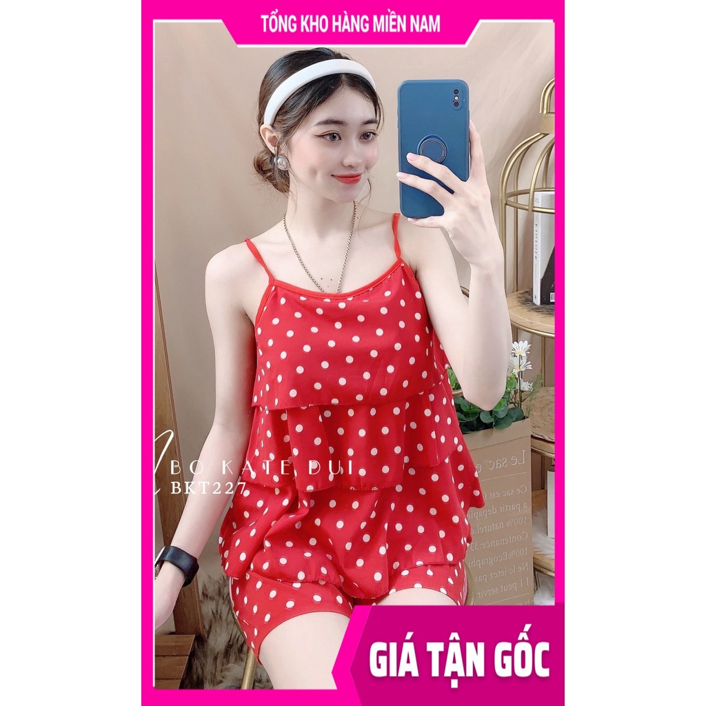Đồ bộ 2 dây chấm bi cho nữ mặc nhà chất kate mềm mát dễ thương BKT227