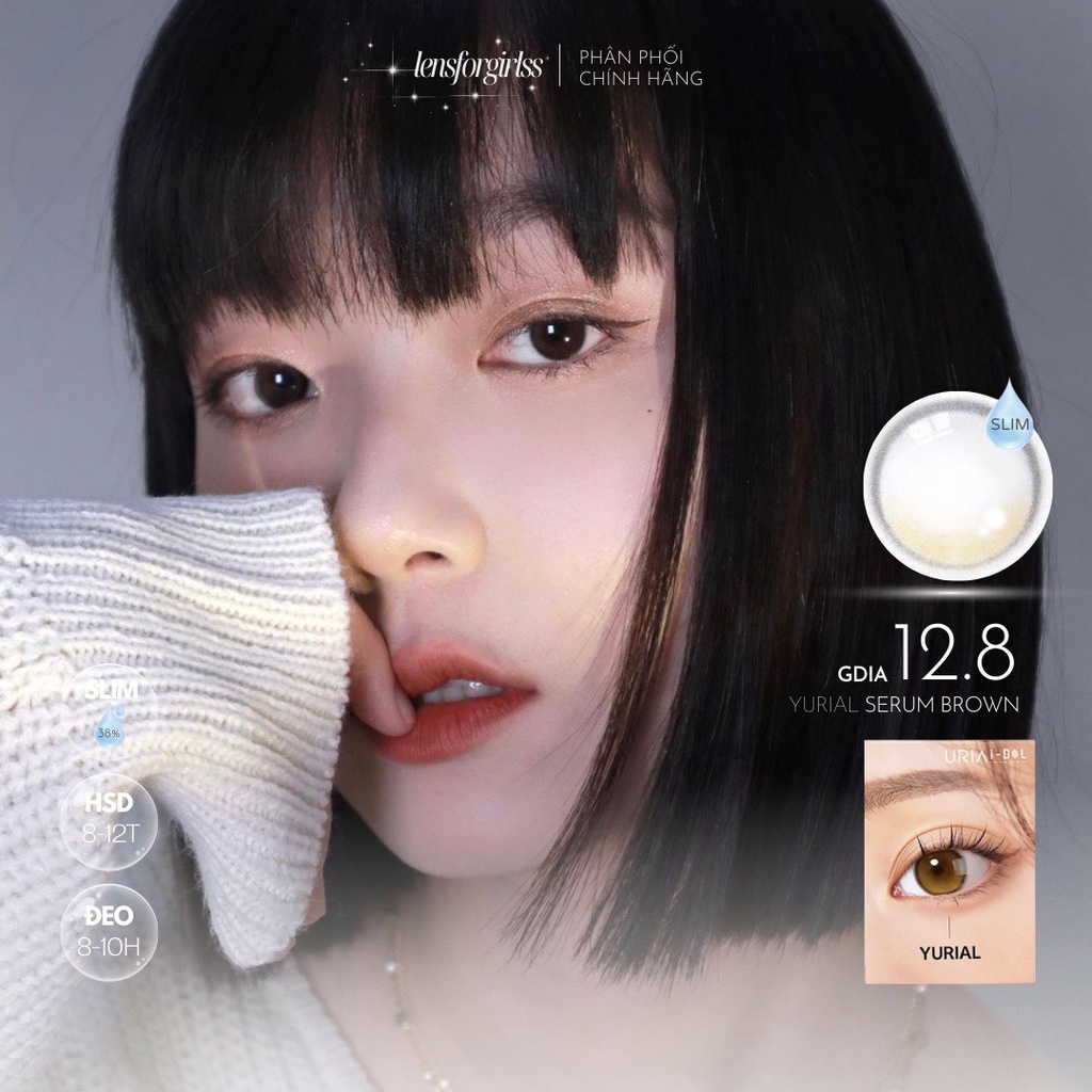 Kính áp tròng nâu trong suốt YURIAL SERUM BROWN hiệu ứng phủ bóng chính hãng IDOL LENS | HSD 8-12 tháng | Lens cận