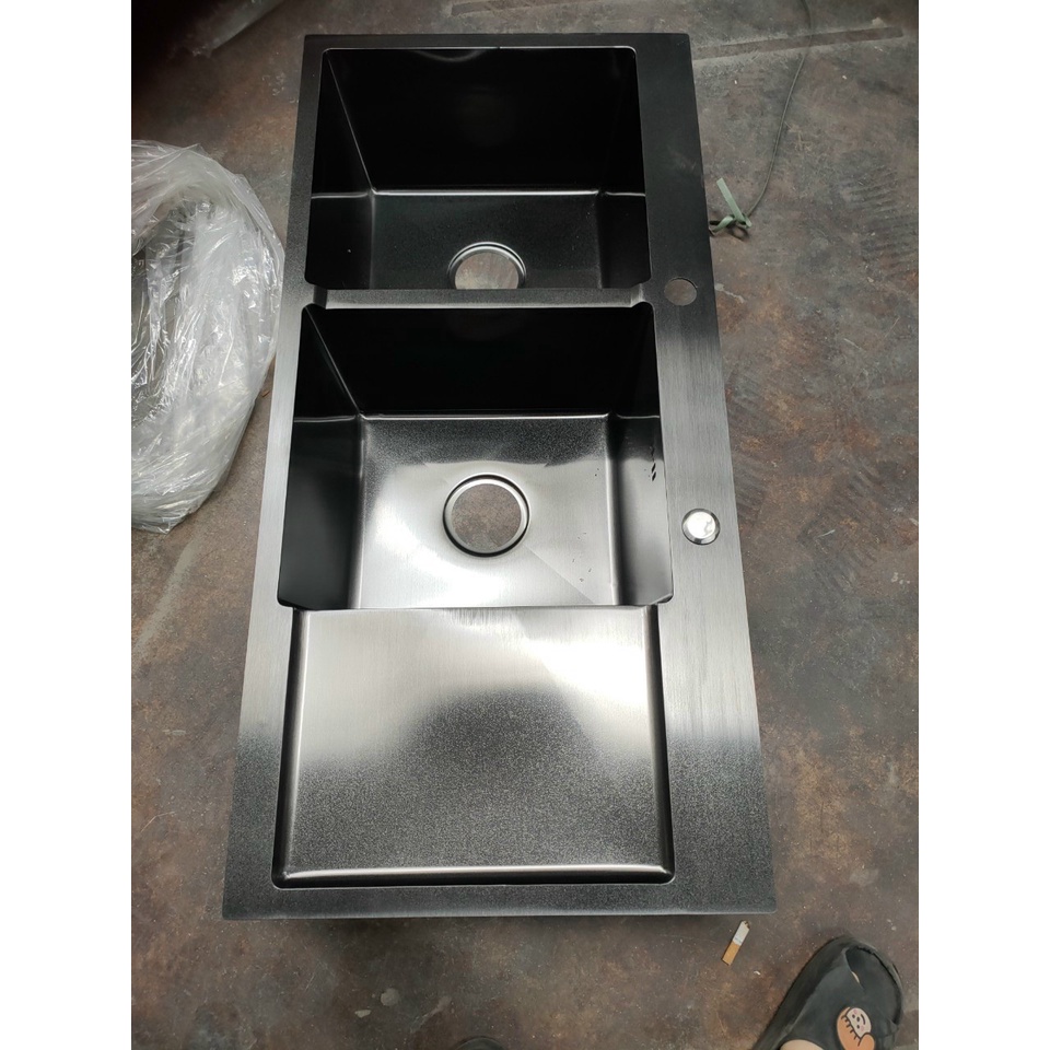 Chậu rửa chén bát hai hố có bàn Schmidt phủ nano đen, bồn rửa bát nhập khẩu nguyên chiếc-Hàng chính hãng