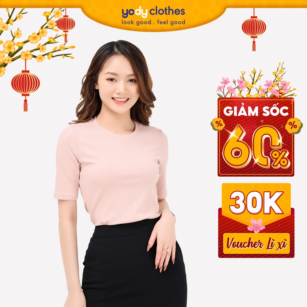 Áo thun nữ YODY cổ tròn tay lỡ basic thanh lịch ATN4272