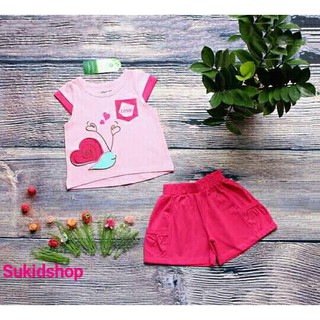 Quần áo trẻ em xuất khẩu cao cấp - Bộ thun bé gái thêu hình ốc sên thương hiệu Veco