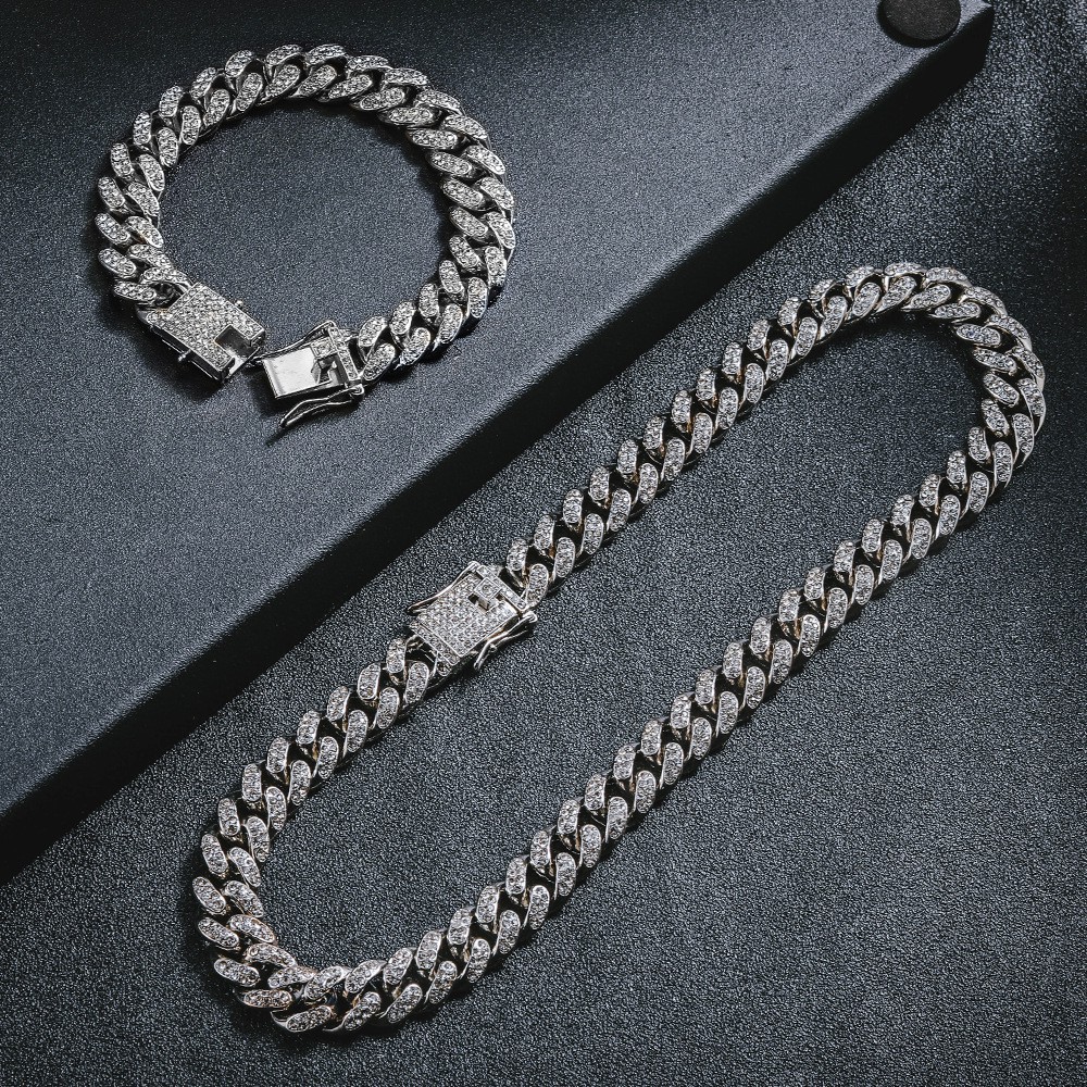 weiweijewelry/Vòng Cổ/Vòng Tay Kim Cương Pha Lê Cuban Vàng 18K Thiết Kế Sang Trọng Cho Nam Và Nữ