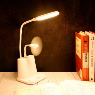ĐÈN HỌC TÍCH ĐIỆN CÓ CỔNG USB, CÓ ỐNG CẮM BÚT VÀ GIÁ ĐỠ ĐIỆN THOẠI, ĐÈN HỌC LED CHỐNG CẬN ĐA NĂNG 5 IN 1
