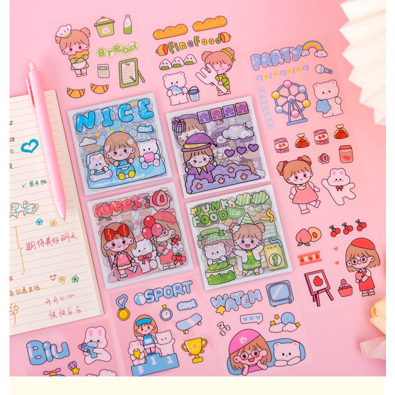 Sticker chất liệu Pet chống thấm nước 20 tấm -  sticker hình cô gái cute