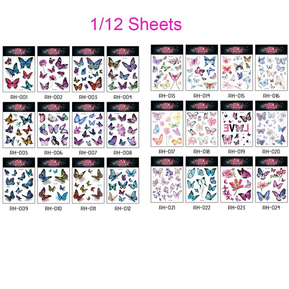 Set 1 / 12 Tấm Hình Xăm Dán Hình Bươm Bướm Độc Đáo Thời Trang
