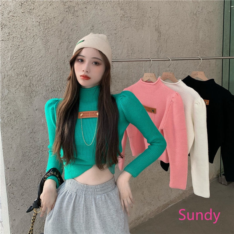 Áo sweater dệt kim tay dài cổ lọ dáng ôm thời trang mùa thu cho nữ