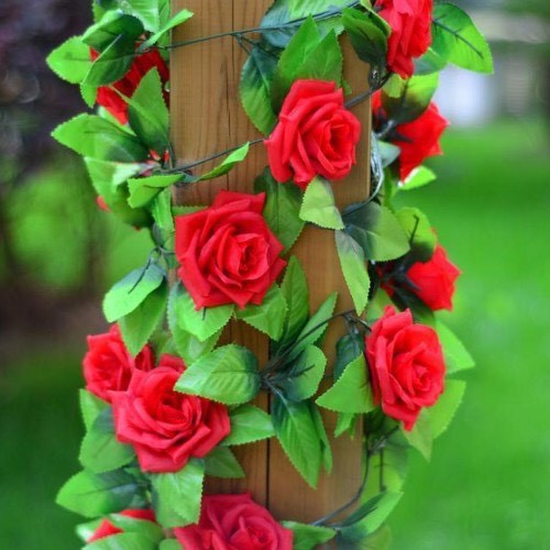 Dây Hoa Hồng lụa chiều dài 2m4 gồm 9 bông hồng giống thật 99% - Hoa giả trang trí