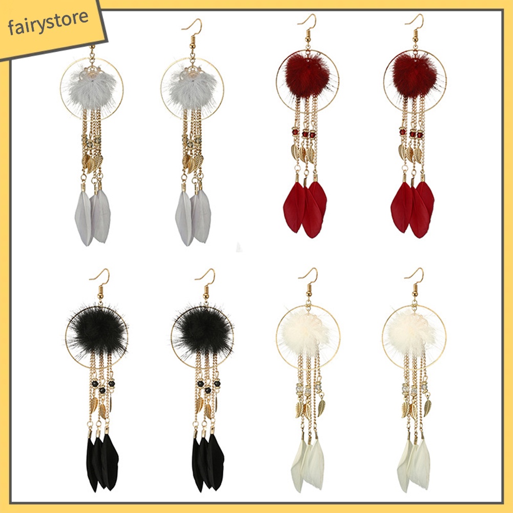 Bông tai lông vũ dáng dài phong cách cổ điển