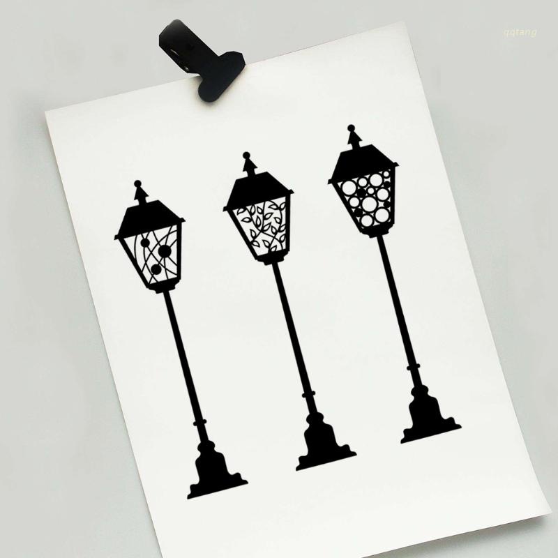 QQ Khuôn Cắt Giấy Kim Loại Hình Đèn Đường Trang Trí Sổ Lưu Niệm DIY