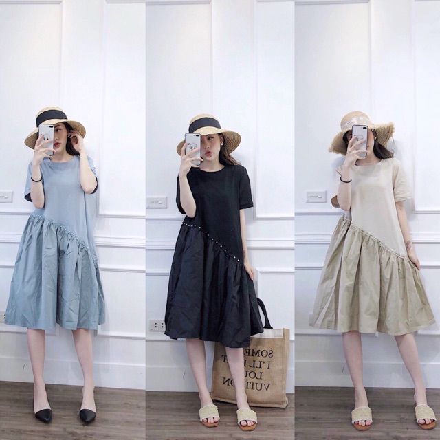 Váy Đũi Phối Chéo Đuôi Cá Đính Hạt kèm video ảnh thật